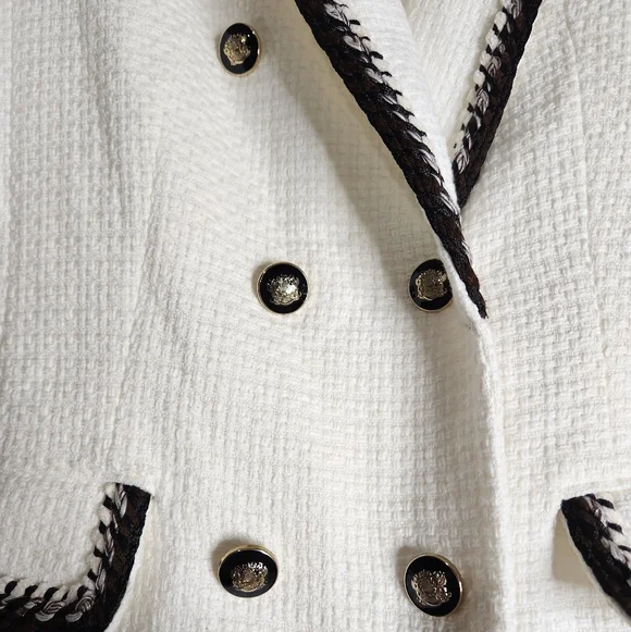 Zara Textured White Brown Button Blazer size Medium - Picture 5 of 9